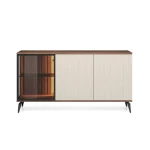 Komoda VILMA je sodobna in elegantna. Narejena je iz kakovostnega MDF-ja in visokokakovostnega stekla. Zaradi svoje oblike in visokokakovostnih materialov je