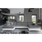 Kotna garnitura EDVARD 2 je narejena iz kvalitetne tkanine v kombinaciji z umetnim usnjem. Garnitura je vzmetena z valovitimi vzmetmi in se lahko raztegne v