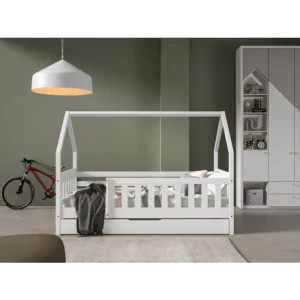 Otroška postelja JASNA v obliki hiške je izdelana iz kakovostne iverne plošče, ki zagotavlja stabilnost, trdnost in dolgo življenjsko dobo. Postelja je