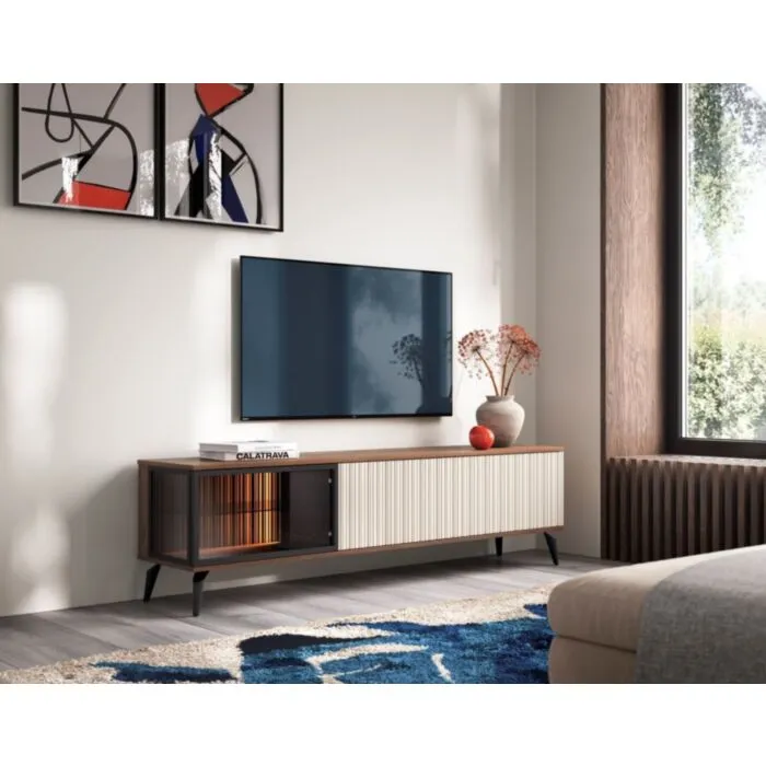 TV omarica VILMA je sodobna in elegantna. Narejena je iz kakovostnega MDF-ja in visokokakovostnega stekla. Zaradi svoje oblike in visokokakovostnih materialov