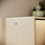 Komoda ORHIDEJA 4 je elegantna in kakovostna. Je v kombinaciji hrasta in črne barve. Narejena je iz kakovostne laminirane plošče. Ima dvojna praktična