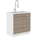 Omara za pomivalno korito META je narejena iz kvalitetne laminirane plošče. Dobavljiv je v sonoma / beli barvi. Korpusi so iz laminirane plošče debeline 16