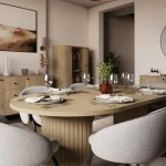 Raztegljive jedilna miza OVARI Fi 100 je elegantna in funkcionalna. Mizo se lahko raztegne iz dimenzija Fi 100 cm v dimenzijo 188 cm. Narejena je iz laminirane