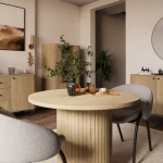 Raztegljive jedilna miza OVARI Fi 100 je elegantna in funkcionalna. Mizo se lahko raztegne iz dimenzija Fi 100 cm v dimenzijo 188 cm. Narejena je iz laminirane