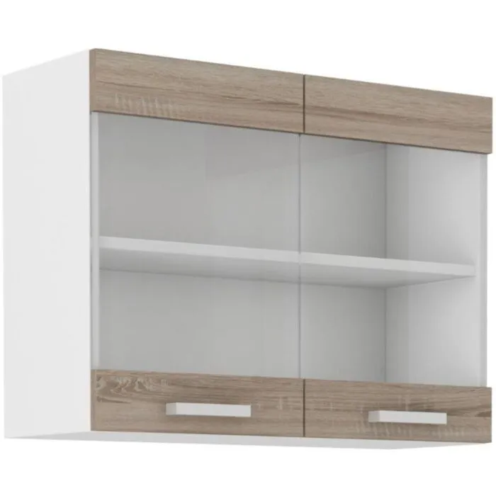 Zgornja steklena omara META je narejena iz kvalitetne laminirane plošče. Dobavljiv je v sonoma barvi. Korpusi so iz laminirane plošče debeline 16 mm.