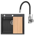 GRANITAL POMIVALNO KORITO QUADRON KURT 110 + MAGGIE ČRN SET Z ARMATURO