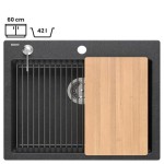 GRANITAL POMIVALNO KORITO QUADRON KURT 110 + MAGGIE ČRN SET Z ARMATURO – crn