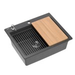 GRANITAL POMIVALNO KORITO QUADRON KURT 110 + MAGGIE ČRN SET Z ARMATURO – crn