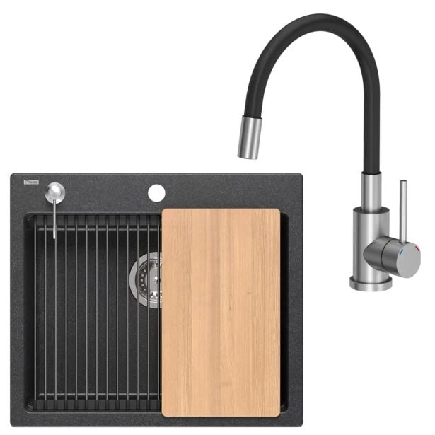 GRANITAL POMIVALNO KORITO QUADRON KURT 110 + MAGGIE ČRN SET Z ARMATURO GRANITAL POMIVALNO KORITO QUADRON KURT 110 + MAGGIE ČRN SET Z ARMATURO