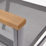 JEDILNI NASLONJAČ ORIS FIX ALU + TEKSTILEN + EVKALIPTUS – kovinski stol naterial temno siv