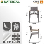 JEDILNI NASLONJAČ ORIS FIX ALU + TEKSTILEN + EVKALIPTUS – kovinski stol naterial temno siv
