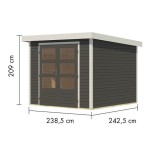 LESENA VRTNA HIŠKA KARIBU JUPITER 3.5 B TERRA SIVA 242X242X211 – hiska