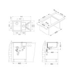 STEKLENO POMIVALNO KORITO ALVEUS KARAT 20, DESNO, BELO 860X500 MM – dodatni pogled 1