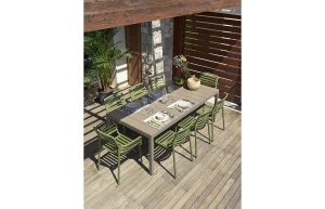 Vrtna garnitura RIDO 140 - miza RIO 140 + 6x stol DOGA BISTROT, zelena – nardi