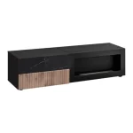 Dnevni regal KANSAS 2 je prefinjenega videza. Regal ima stenski panel z elegantnim videzom, v kombinaciji črnega marmorja ter lamel v hrast barvi. Tv omarica