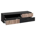 Dnevni regal KANSAS je prefinjenega videza. Regal ima stenski panel z elegantnim videzom, v kombinaciji črnega marmorja ter lamel v hrast barvi. Tv omarica
