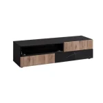 Dnevni regal KARAMELA je prefinjenega videza. Regal ima stenski panel z elegantnim videzom, v kombinaciji črnega marmorja ter lamel v hrast barvi. Tv omarica
