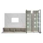 Dnevni regal LUMINA 3 je prefinjenega videza. Regal ima stenski panel z elegantnim videzom belega marmorja. Tv omarica ima dva prostora za shranjevanje.