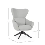 Fotelj HAILEY ima močno črno kovinsko podnožje, katero je vrtljivo 360 stopinj. Oblazinjen je v sivo tkanino. Dimenzije: širina: 75 cm globina: 80 cm