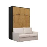 Komplet postelja v omari + kavč ROBIDA 140 x 200 črna / hrast – kavc crna