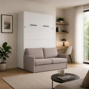 Komplet postelja v omari + kavč ROBIDA 160 x 200 bela mat, vam omogoča, da kateri koli prostor spremenite v popolno uporabno in estetsko privlačno spalnico