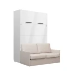 Komplet postelja v omari + kavč ROBIDA 160 x 200 bela visoki sijaj – kavc