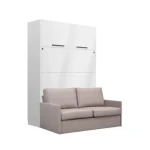 Komplet postelja v omari + kavč ROBIDA 160 x 200 bela visoki sijaj – kavc