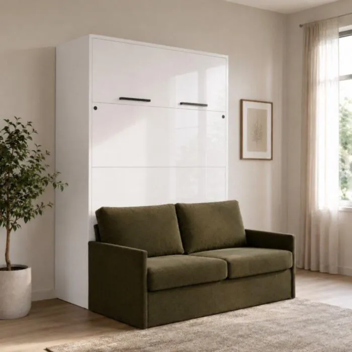 Komplet postelja v omari + kavč ROBIDA 160 x 200 bela visoki sijaj Komplet postelja v omari + kavč ROBIDA 160 x 200 bela visoki sijaj, vam omogoča, da kateri koli prostor spremenite v popolno uporabno in estetsko privlačno