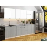 Kuhinjski blok PERLA LUX 260 je elegantnega ter sodobnega dizajna. Fronte omaric so rebrastega dizajna, lamelne fronte. Stranice omaric so izdelane iz