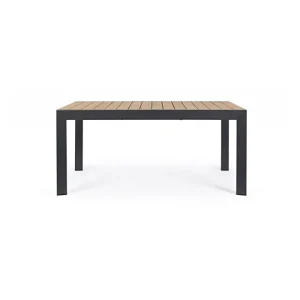 Miza BELMAR 160-240X100 natur/antracit, mizna plošča z aluminijastimi letvami v videzu lesa ustvarja topel in naraven videz. Mizno podnožje je iz prašno