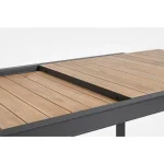 Miza BELMAR 220-340X100 natural/antracit, mizna plošča z aluminijastimi letvami v videzu lesa ustvarja topel in naraven videz. Mizno podnožje je iz prašno