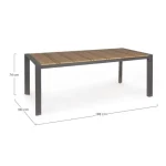 Miza ELIAS 198X100 antracit, miza ima stabilno ogrodje iz aluminija, prašno barvanega s poliestrskim premazom, ki zagotavlja odpornost na zunanje vplive.