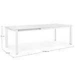 Vrtna miza KONNOR 160-240X100, v beli barvi. Je raztegljiva iz 160 cm na 240 cm. Okvir mize je iz aluminija, ki je prašno barvan. Barva: bela Material: