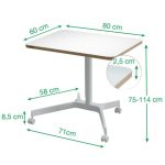 PISALNA MIZA LEITZ COSY-WOW ERGO 80X60CM DVIŽNA BELA NA KOLEŠČKIH – dvizna kolesckih