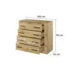 Predalnik DIOR ima 4 predale v univerzalnem slogu. Odkrijte udobje shranjevanja z našo 100 cm široko komodo. Ta kompaktna in funkcionalna komoda ni le