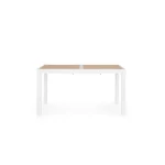 Raztegljiva miza HILIJA 140-210X77 bela, je aluminijasta, s prašno barvanim ogrodjem in ploščo iz aluminijastih letvic v imitaciji lesa. Opremljena je z