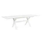 Raztegljiva miza KENYON 180-240X100 bela, izdelana iz prašno barvanega aluminija s poliestrsko zaščito, kar zagotavlja odlično odpornost na zunanje vplive.