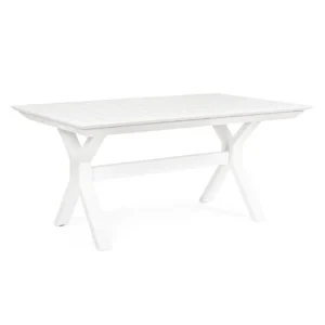 Raztegljiva miza KENYON 180-240X100 bela, izdelana iz prašno barvanega aluminija s poliestrsko zaščito, kar zagotavlja odlično odpornost na zunanje vplive.