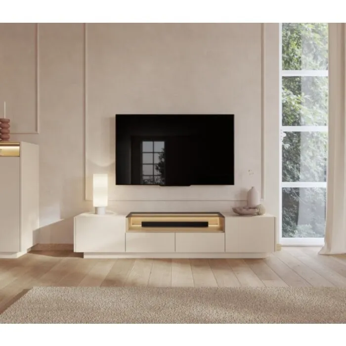 TV regal HAKO 203 TV regal HAKO 203 je eleganten in sodoben. Izdelan je iz kakovostne laminirane iverne plošče debeline 16 mm, ki zagotavlja trpežnost in dolgo življenjsko