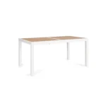 Vrtna miza HILIJA 160-240X90 bela, je aluminijasta, s prašno barvanim ogrodjem in ploščo iz aluminijastih letvic v imitaciji lesa. Opremljena je z