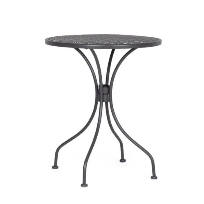 Vrtna mizica LIZETTE D60 antracit Vrtna mizica LIZETTE D60 antracit je narejena iz jekla z mat zaključkom. Material: - Jeklo Barve: - Antracit Dimenzije: FI: 60 cm višina: 71 cm