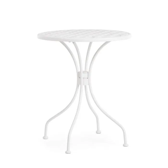 Vrtna mizica LIZETTE D60 bela Vrtna mizica LIZETTE D60 bela je narejena iz jekla z mat zaključkom. Material: - Jeklo Barva: - Bela Dimenzije: FI: 60 cm višina: 71 cm Stoli niso vključeni
