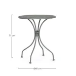 Vrtna mizica LIZETTE D60 temno olivna je narejena iz jekla z mat zaključkom. Material: - Jeklo Barva: - Temno olivna Dimenzije: FI: Ø60 cm višina: 71 cm