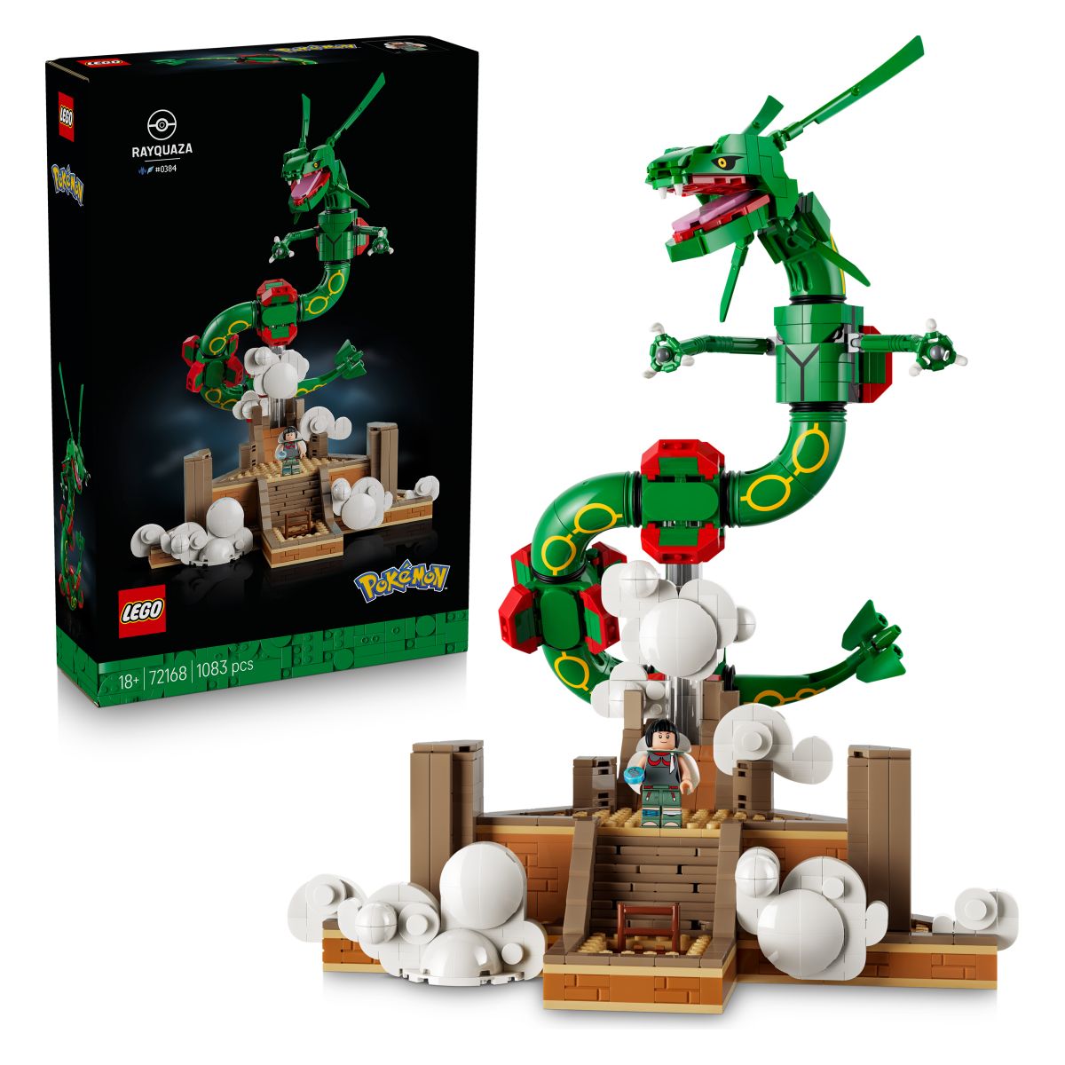 Lego® Pokémon 72168 Rayquaza LEGO® Rayquaza (72168) Sprosti moč neba z legendarnim Pokémonom Rayquaza in podoživi ikonično trenersko pustolovščino. Komplet je visok 38 cm in vključuje avtentično podrobno figuro Rayquaza z minifiguro Zinnie