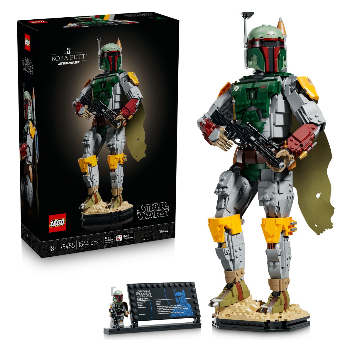 Lego® Star Wars™ 75455 Boba Fett™ LEGO® Vojna zvezd – Boba Fett zbirateljska figura (75455) »Zelo dragocen je.« Pokloni se superkulskemu lovcu na glave in se zatopi v sproščujoče sestavljanje zbirateljske figure LEGO® Vojna zvezd. Poustvari njegovo oklepno opravo z značilno čelado