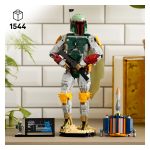 roke in dlani v različne bojne položaje. Stoji na podstavku v obliki peska puščavskega planeta Tatooine. Kip in ujemajočo se minifiguro LEGO Boba Fetta postavi na podstavek z informacijsko ploščico in ustvari privlačen namizni okras. Podroben komplet za sestavljanje je odlično darilo za odrasle oboževalce Vojne zvezd in hkrati odličen okras za vsak dom. Z načinom Sestavljajmo skupaj v aplikaciji LEGO Builder lahko prijatelji in družinski člani s pametnimi napravami sestavljajo del kompleta in sodelujejo v zabavi. V kompletu je 1.544 koščkov. Primerno za starost 18+.