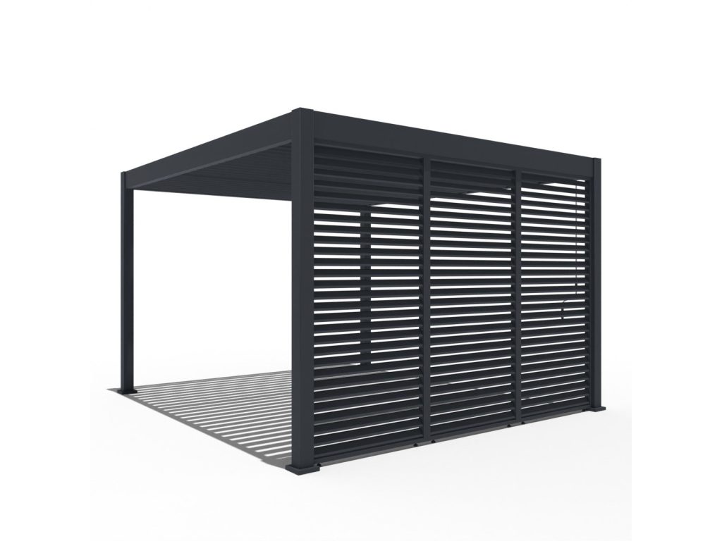 Pergola Antares s tremi horizontalnimi lamelnimi paneli na stranici