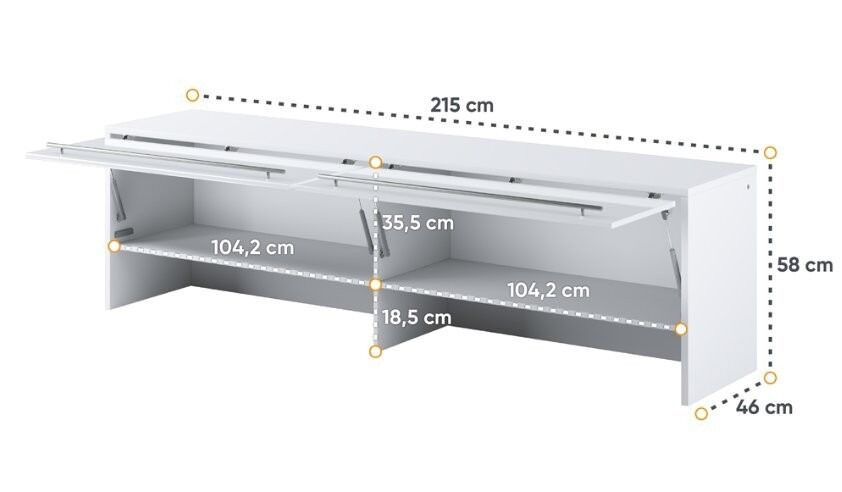 Komplet postelje v omari ZVONČEK 140 x 200 bela visoki sijaj + 2x dodatna zgornja omara
