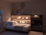 Komplet vodoravne postelje v omari 120 x 200 temen hrast + LED lučka z USB + regal