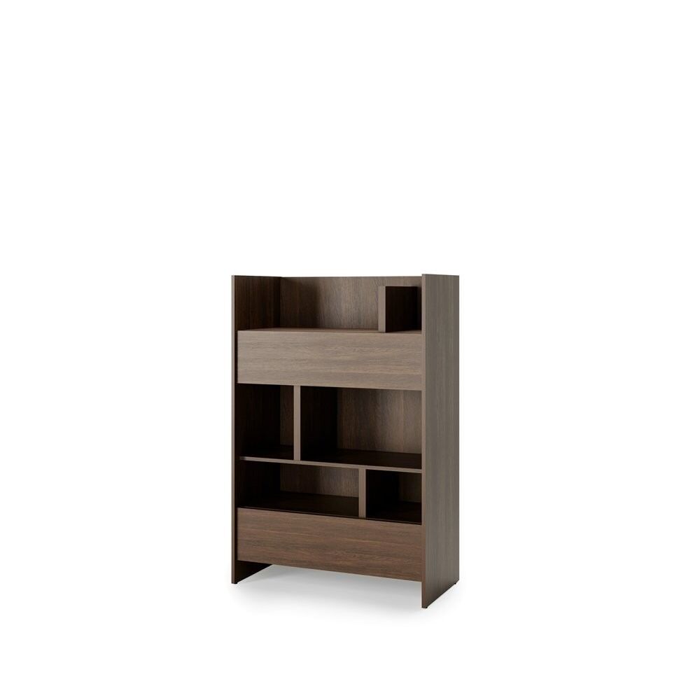 Komplet vodoravne postelje v omari 120 x 200 temen hrast + LED lučka z USB + regal
